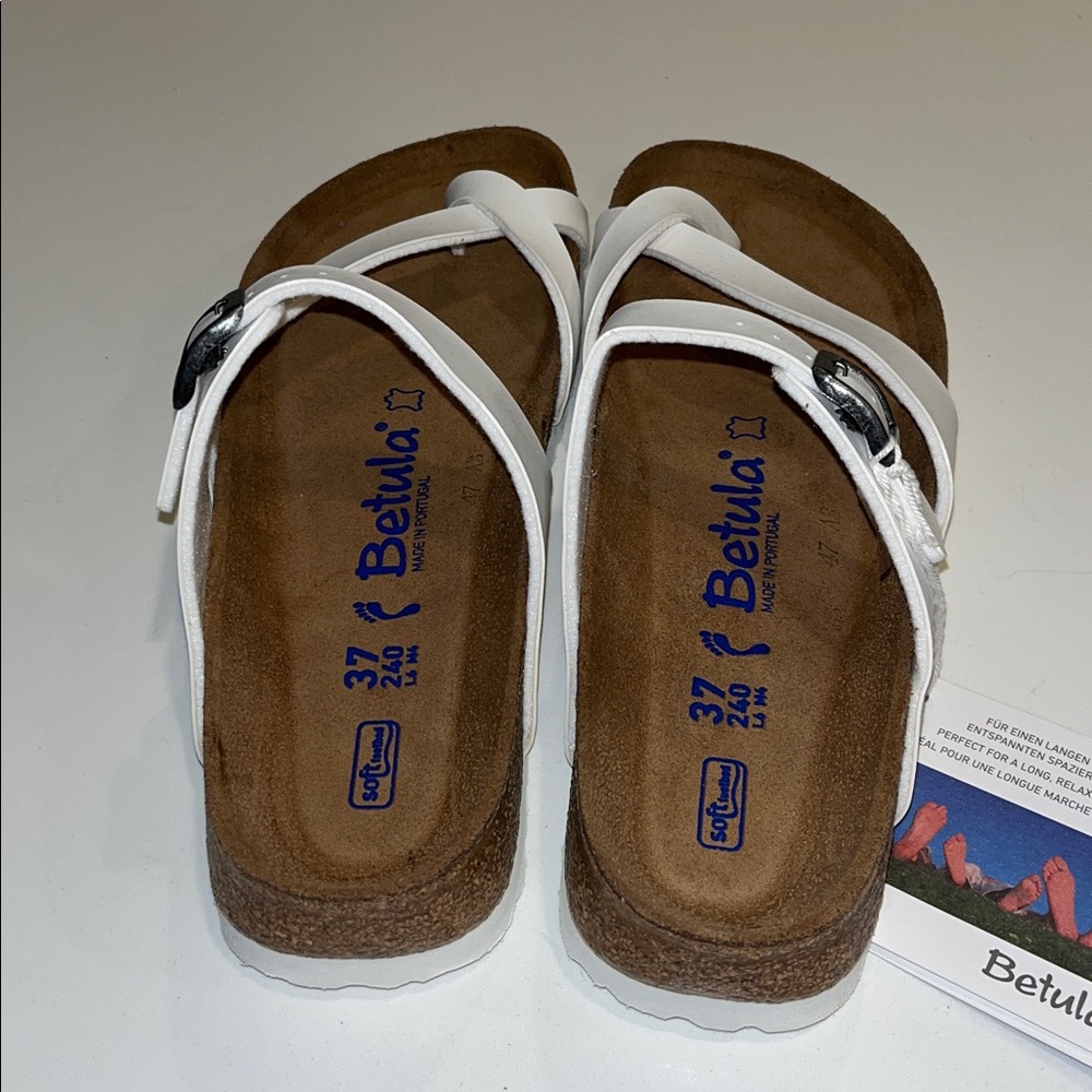 NWT Betula by BIRKENSTOCK White Mia Soft Bed Faux Leather Sandals Size 37 Narrow - Picture 2 of 8